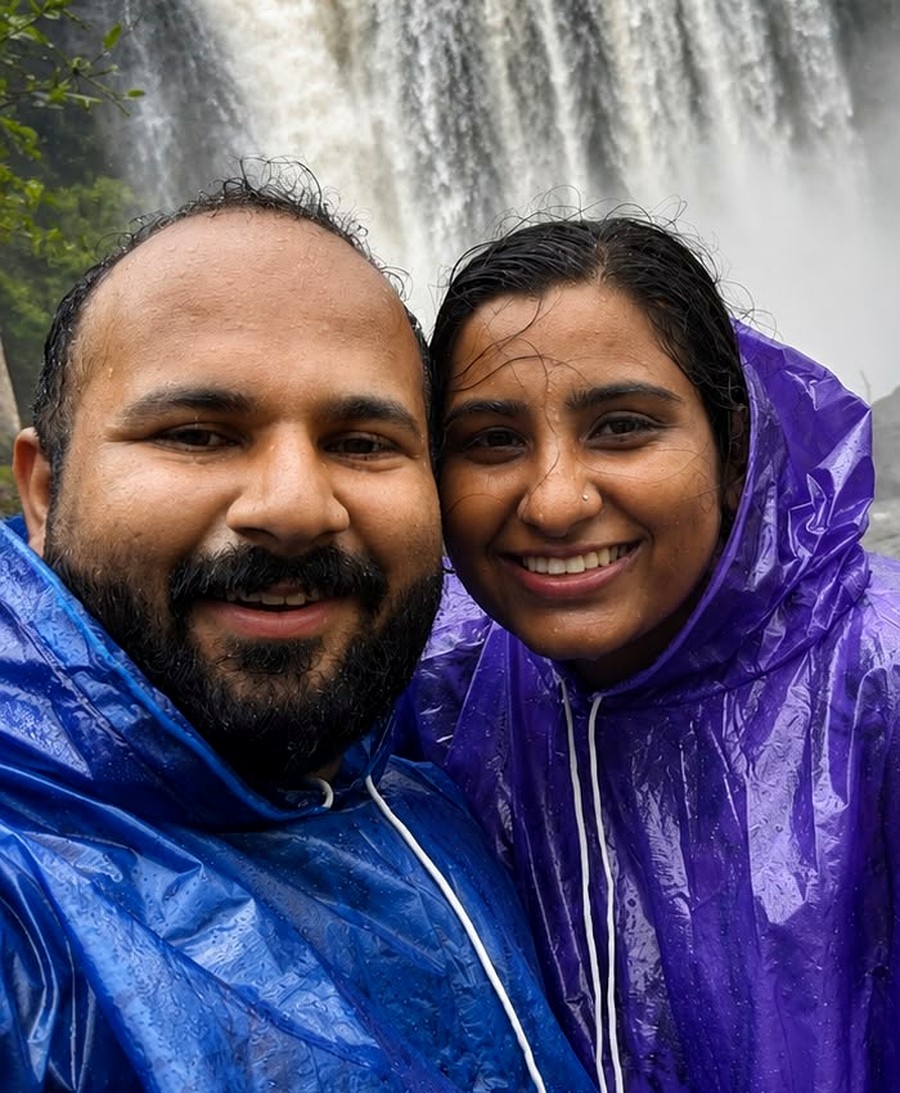 At the waterfall in the rain